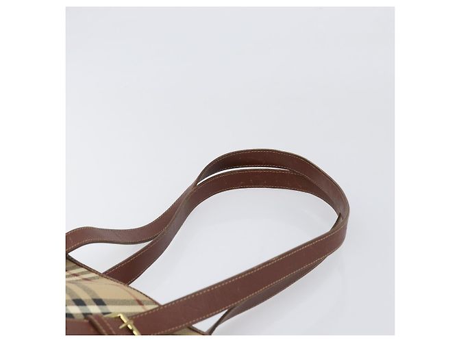 Borsa Tote BURBERRY Nova Check PVC Beige Gold Auth ka6030 D'oro - vista 8