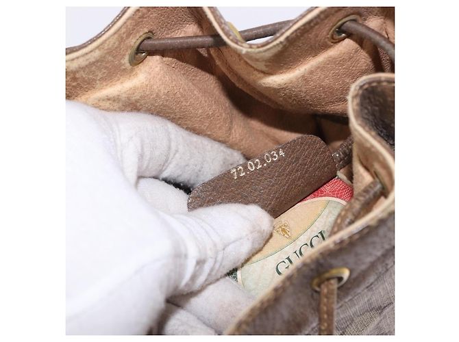 Borsa GUCCI GG Supreme Web Sherry Line PVC Beige Gold 72 02 034 Auth 198252 D'oro - vista 12