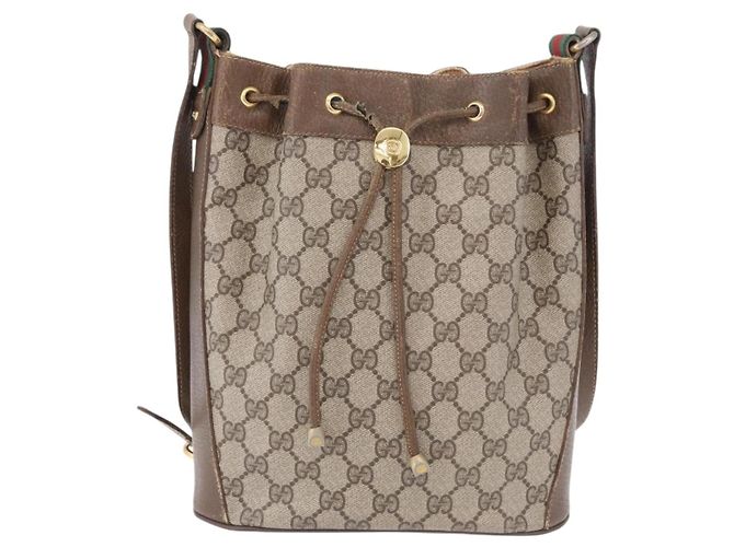 Borsa GUCCI GG Supreme Web Sherry Line PVC Beige Gold 72 02 034 Auth 198252 D'oro - vista 13
