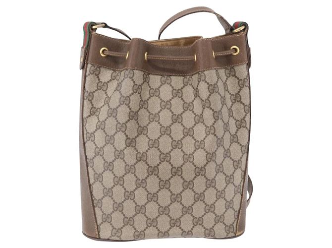 Borsa GUCCI GG Supreme Web Sherry Line PVC Beige Gold 72 02 034 Auth 198252 D'oro - vista 2