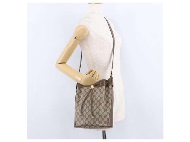 Borsa GUCCI GG Supreme Web Sherry Line PVC Beige Gold 72 02 034 Auth 198252 D'oro - vista 23