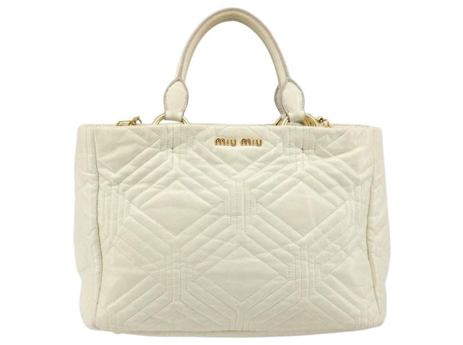 Borsa Miu Miu Vitter Shine in pelle 2way Beige Tono Oro Auth 199350 - vista 13