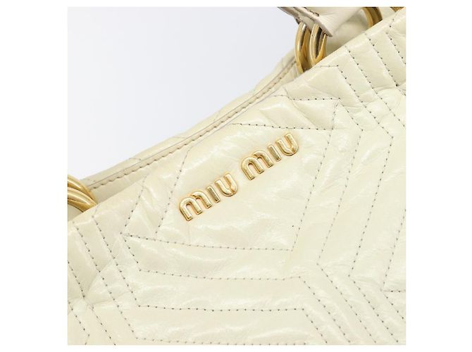 Borsa Miu Miu Vitter Shine in pelle 2way Beige Tono Oro Auth 199350 - vista 18