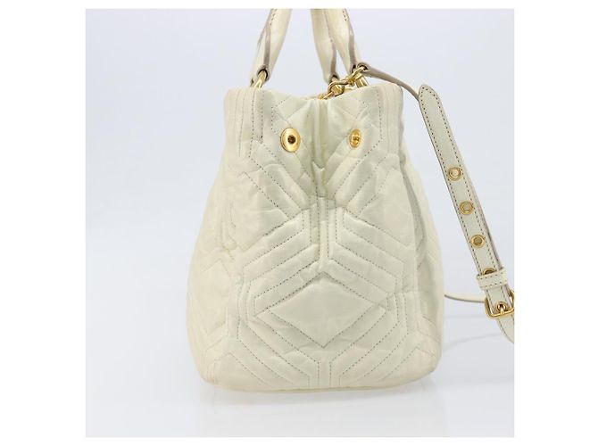Borsa Miu Miu Vitter Shine in pelle 2way Beige Tono Oro Auth 199350 - vista 4