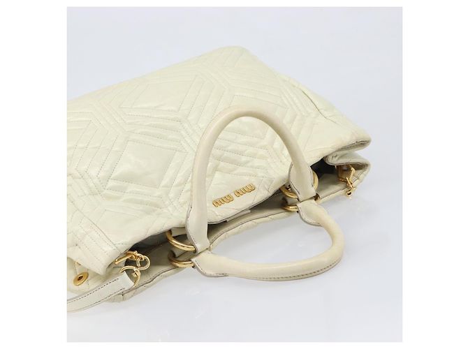Borsa Miu Miu Vitter Shine in pelle 2way Beige Tono Oro Auth 199350 - vista 6