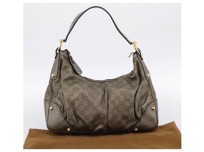 Borsa a tracolla GUCCI GG Canvas Guccissima in pelle grigia e oro 211966 Auth am12566V Marrone D'oro - vista 12