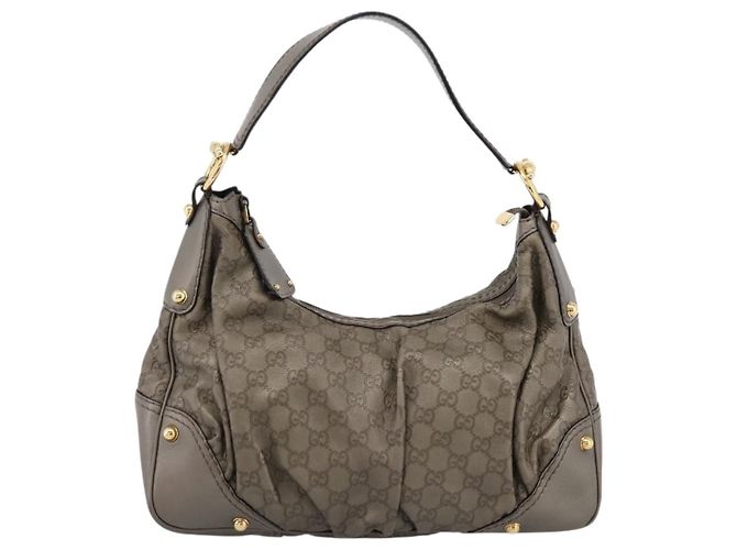 Borsa a tracolla GUCCI GG Canvas Guccissima in pelle grigia e oro 211966 Auth am12566V Marrone D'oro - vista 13
