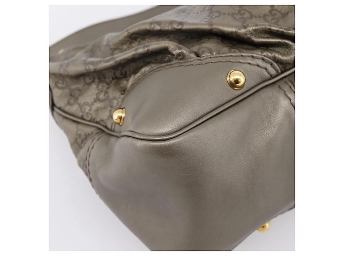 Borsa a tracolla GUCCI GG Canvas Guccissima in pelle grigia e oro 211966 Auth am12566V Marrone D'oro - vista 16
