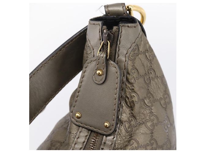 Borsa a tracolla GUCCI GG Canvas Guccissima in pelle grigia e oro 211966 Auth am12566V Marrone D'oro - vista 17
