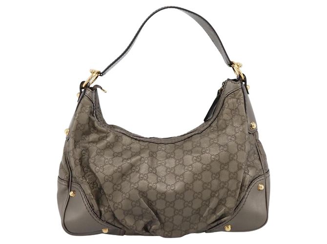 Borsa a tracolla GUCCI GG Canvas Guccissima in pelle grigia e oro 211966 Auth am12566V Marrone D'oro - vista 2