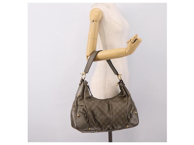 Borsa a tracolla GUCCI GG Canvas Guccissima in pelle grigia e oro 211966 Auth am12566V Marrone D'oro - vista 23