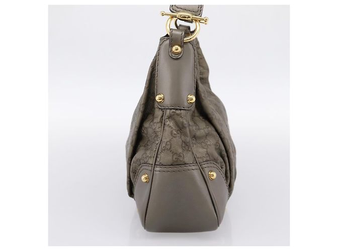 Borsa a tracolla GUCCI GG Canvas Guccissima in pelle grigia e oro 211966 Auth am12566V Marrone D'oro - vista 3
