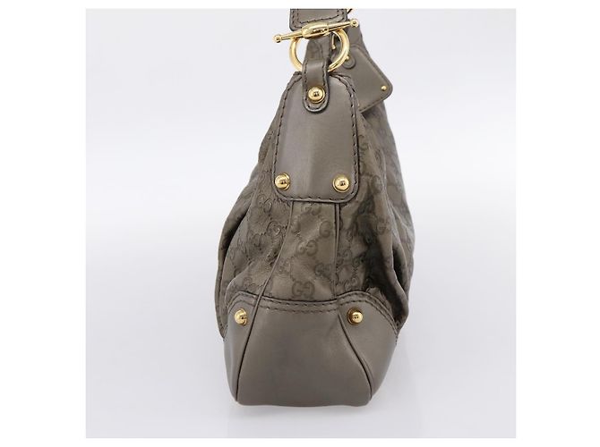 Borsa a tracolla GUCCI GG Canvas Guccissima in pelle grigia e oro 211966 Auth am12566V Marrone D'oro - vista 4