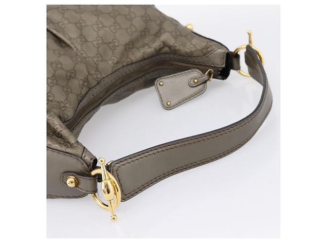 Borsa a tracolla GUCCI GG Canvas Guccissima in pelle grigia e oro 211966 Auth am12566V Marrone D'oro - vista 7