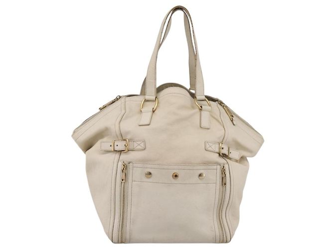 Borsa Tote SAINT LAURENT Downtown in pelle Bianco Oro 175884 Auth hk4076 D'oro - vista 13