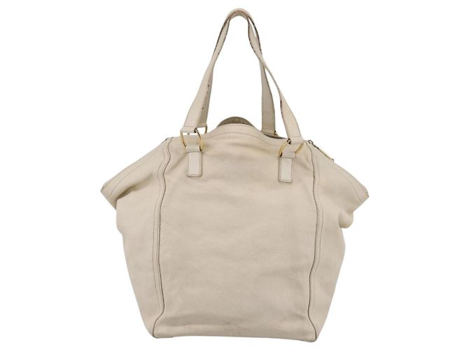 Borsa Tote SAINT LAURENT Downtown in pelle Bianco Oro 175884 Auth hk4076 D'oro - vista 2