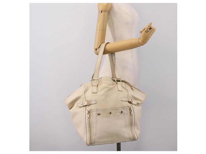 Borsa Tote SAINT LAURENT Downtown in pelle Bianco Oro 175884 Auth hk4076 D'oro - vista 24
