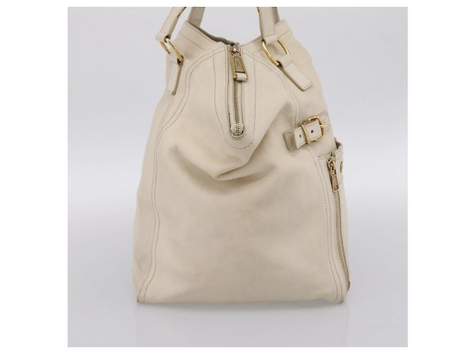 Borsa Tote SAINT LAURENT Downtown in pelle Bianco Oro 175884 Auth hk4076 D'oro - vista 3