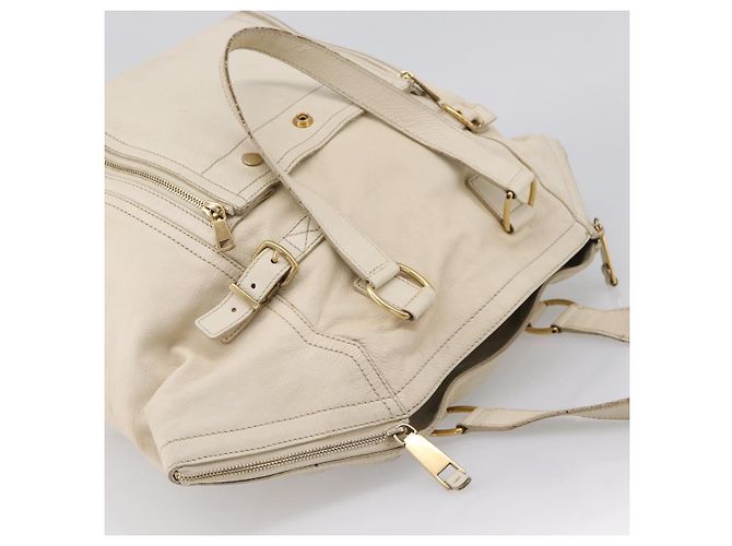 Borsa Tote SAINT LAURENT Downtown in pelle Bianco Oro 175884 Auth hk4076 D'oro - vista 6