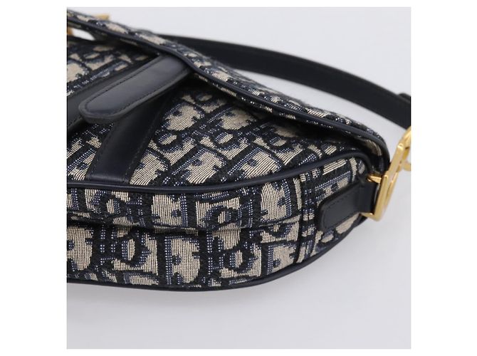 Borsa a mano Saddle Christian Dior Trotter Canvas Navy Gold Auth ka5981SAM D'oro Blu navy - vista 14
