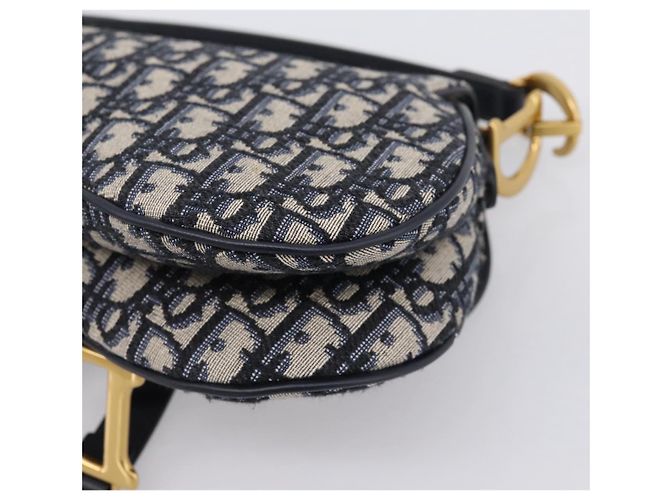 Borsa a mano Saddle Christian Dior Trotter Canvas Navy Gold Auth ka5981SAM D'oro Blu navy - vista 16
