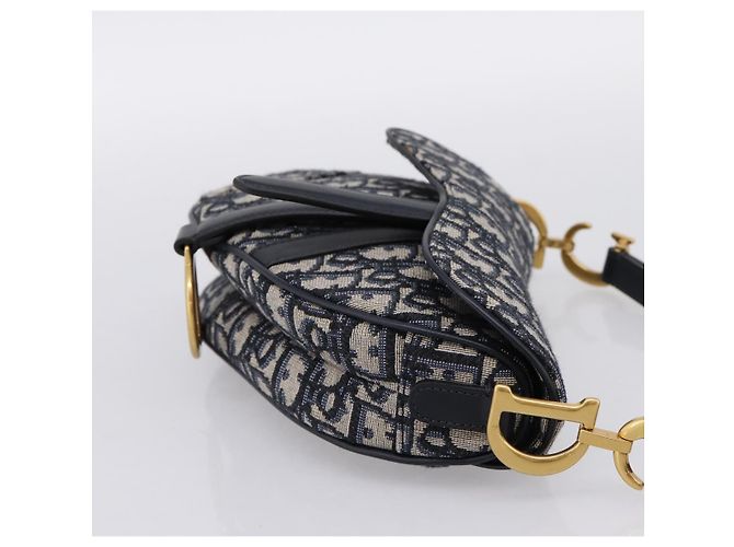Borsa a mano Saddle Christian Dior Trotter Canvas Navy Gold Auth ka5981SAM D'oro Blu navy - vista 4