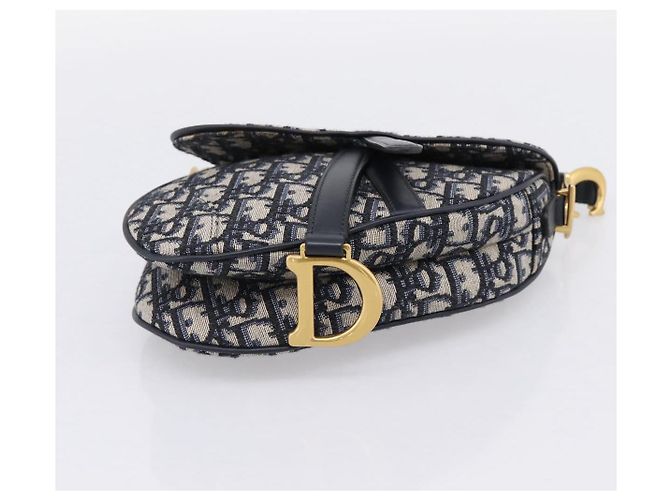 Borsa a mano Saddle Christian Dior Trotter Canvas Navy Gold Auth ka5981SAM D'oro Blu navy - vista 5
