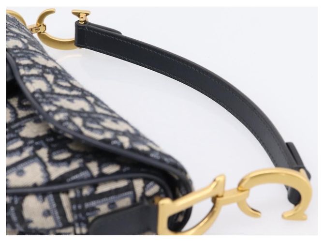 Borsa a mano Saddle Christian Dior Trotter Canvas Navy Gold Auth ka5981SAM D'oro Blu navy - vista 8