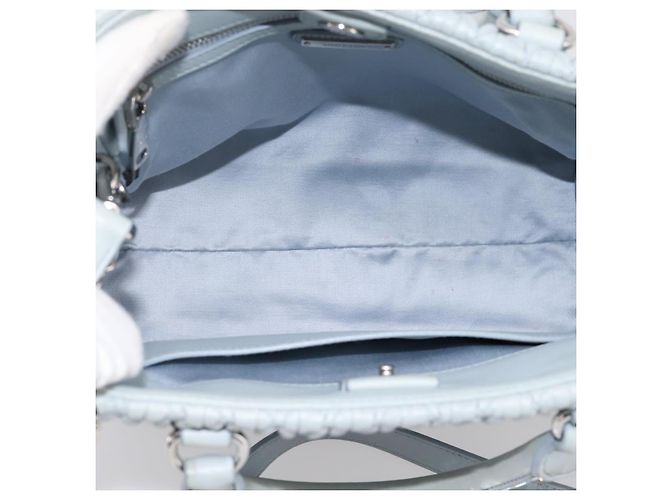 Borsa a spalla Miu Miu Matelassé con catena in pelle 2way Azzurro Argento Auth 202235M Blu chiaro - vista 10