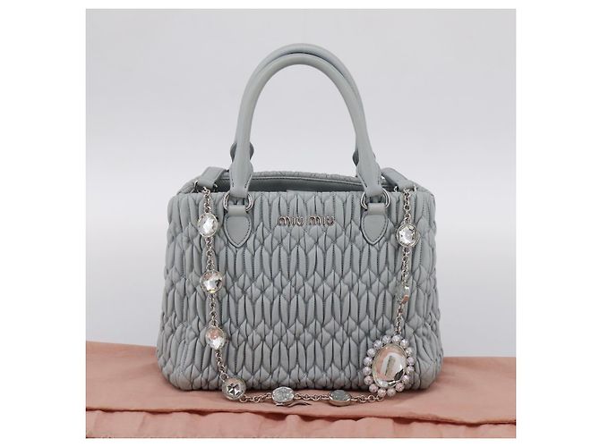 Borsa a spalla Miu Miu Matelassé con catena in pelle 2way Azzurro Argento Auth 202235M Blu chiaro - vista 12