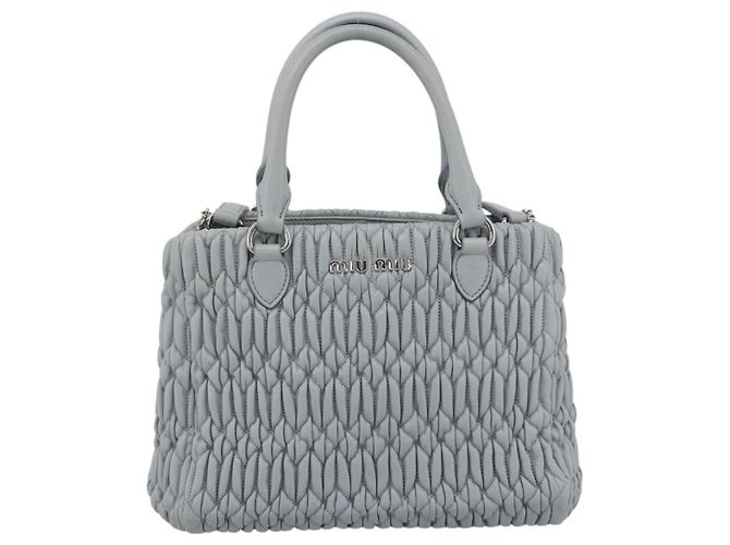 Borsa a spalla Miu Miu Matelassé con catena in pelle 2way Azzurro Argento Auth 202235M Blu chiaro - vista 13
