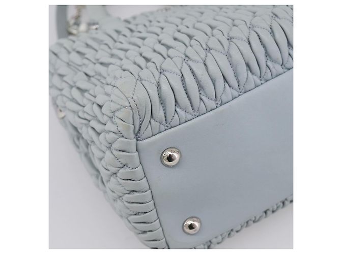 Borsa a spalla Miu Miu Matelassé con catena in pelle 2way Azzurro Argento Auth 202235M Blu chiaro - vista 18