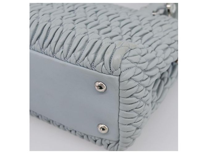 Borsa a spalla Miu Miu Matelassé con catena in pelle 2way Azzurro Argento Auth 202235M Blu chiaro - vista 19