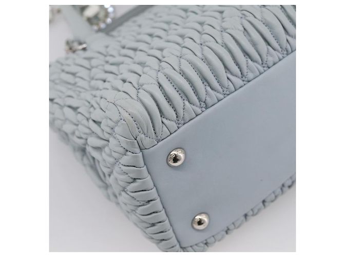 Borsa a spalla Miu Miu Matelassé con catena in pelle 2way Azzurro Argento Auth 202235M Blu chiaro - vista 20