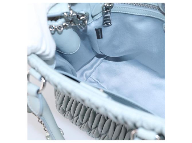 Borsa a spalla Miu Miu Matelassé con catena in pelle 2way Azzurro Argento Auth 202235M Blu chiaro - vista 23