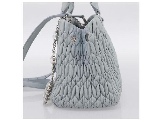 Borsa a spalla Miu Miu Matelassé con catena in pelle 2way Azzurro Argento Auth 202235M Blu chiaro - vista 4