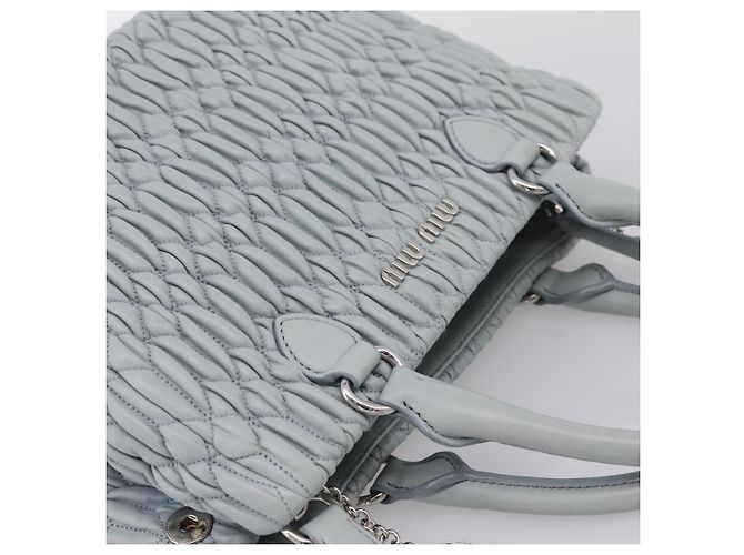 Borsa a spalla Miu Miu Matelassé con catena in pelle 2way Azzurro Argento Auth 202235M Blu chiaro - vista 6