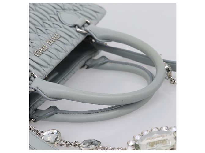 Borsa a spalla Miu Miu Matelassé con catena in pelle 2way Azzurro Argento Auth 202235M Blu chiaro - vista 7
