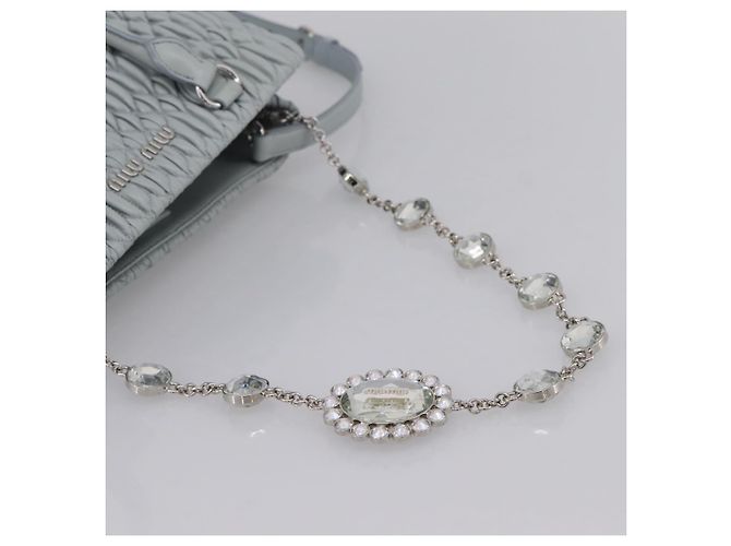 Borsa a spalla Miu Miu Matelassé con catena in pelle 2way Azzurro Argento Auth 202235M Blu chiaro - vista 8