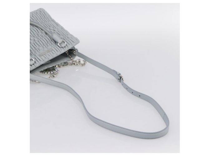 Borsa a spalla Miu Miu Matelassé con catena in pelle 2way Azzurro Argento Auth 202235M Blu chiaro - vista 9