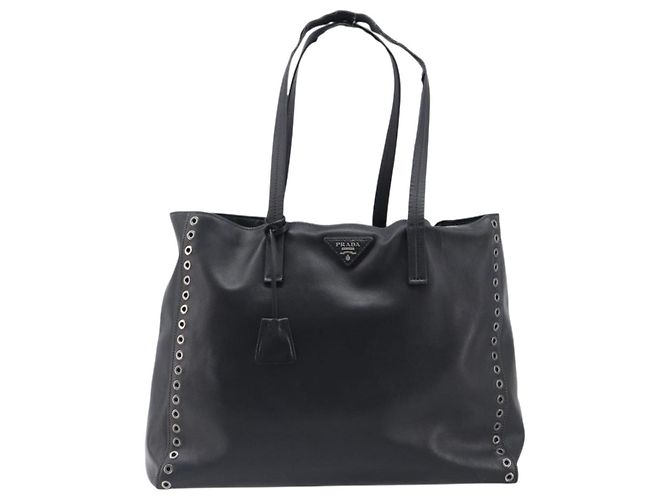 Borsa Tote PRADA in pelle nera argento Auth 199907 Nero - vista 13
