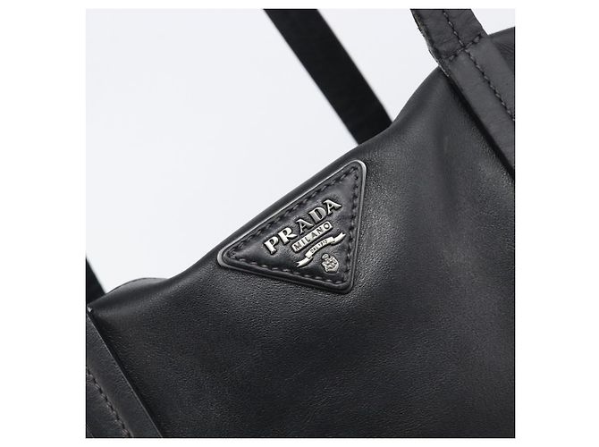 Borsa Tote PRADA in pelle nera argento Auth 199907 Nero - vista 18