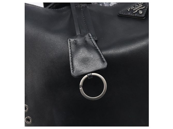 Borsa Tote PRADA in pelle nera argento Auth 199907 Nero - vista 19