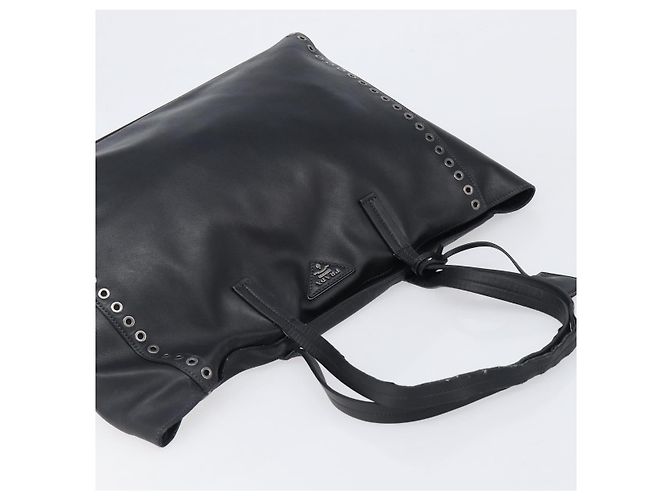 Borsa Tote PRADA in pelle nera argento Auth 199907 Nero - vista 6