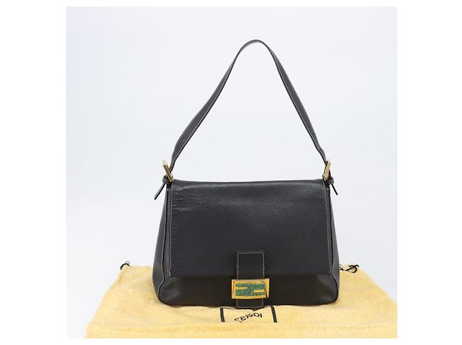 Borsa a tracolla FENDI Mamma Baguette in pelle nera e oro Auth yk20713M - vista 12