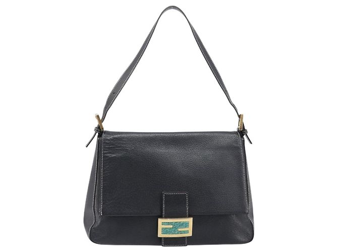 Borsa a tracolla FENDI Mamma Baguette in pelle nera e oro Auth yk20713M - vista 13