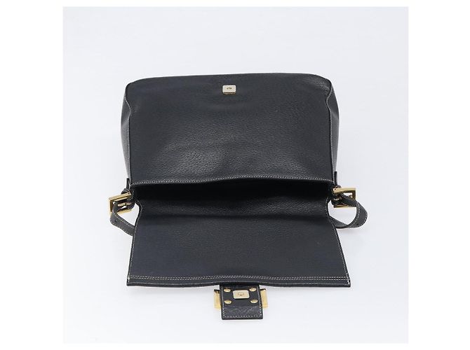 Borsa a tracolla FENDI Mamma Baguette in pelle nera e oro Auth yk20713M - vista 21