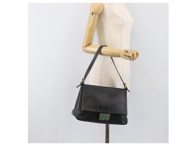 Borsa a tracolla FENDI Mamma Baguette in pelle nera e oro Auth yk20713M - vista 26