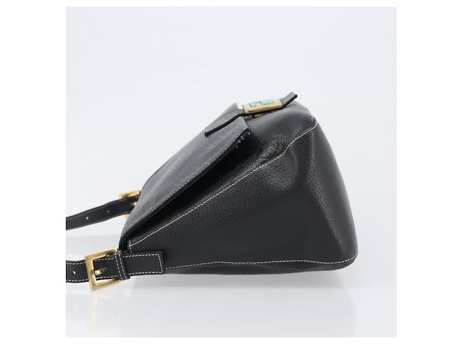 Borsa a tracolla FENDI Mamma Baguette in pelle nera e oro Auth yk20713M - vista 4