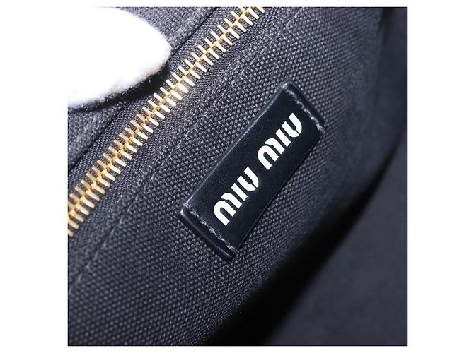 Borsa a mano Miu Miu Canvas Black Gold Tone Auth 202181A Nero - vista 10